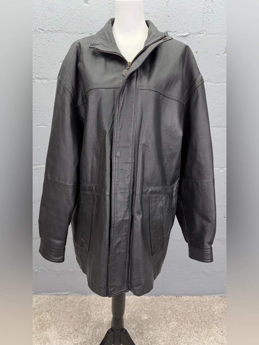 John Ashford Men's Full Zip Snap Closure Lined Leather Jacket Size Large